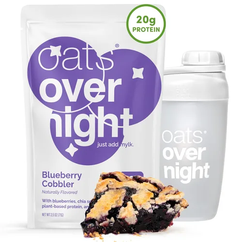 Miniatura 8 de Oats Overnight - Blueberry Cobbler - Vegano, 0.71 oz de proteína, batido de desayuno alto en fibra - Sin gluten, avena sin OMG (2.5 oz por comida)
