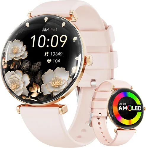 Hwagol Relojes inteligentes para mujer compatibles con iPhone Android [llamadas/cuerpo delgado de metal], pantalla AMOLED microesférica de 1.43 Rosa