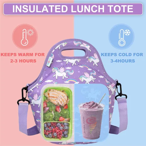 Miniatura 2 de VASCHY Lonchera para niños, bolsa de almuerzo ligera de neopreno para niños pequeños y niñas a la escuela, guardería, jardín de infantes, unicornio