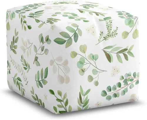 Sweet Jojo Designs Funda para puf otomano con hojas florales de color verde bohemio para niño y niña, sin relleno, reposapiés, cubo cuadrado,