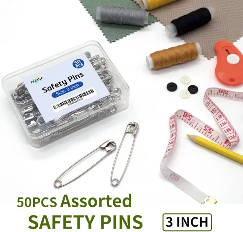 Miniatura 3 de alfileres de seguridad grandes de 3 pulgadas, paquete de 50, alfileres de seguridad grandes y resistentes para hacer broches, cobijas, manualidades