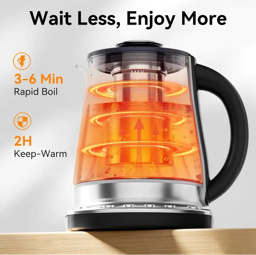 Miniatura 3 de Hervidor eléctrico con infusor, hervidor de agua caliente, hervidor de té eléctrico con control preciso de temperatura, protección contra hervir