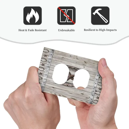 Miniatura 6 de Cubiertas de pared de estilo rústico occidental de madera puerta de granero herradura de hierro estrella placas de pared simple dúplex cubiertas