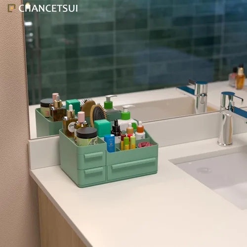 Miniatura 3 de CHANCETSUI Organizador de maquillaje con cajones, organizador de encimera para cosméticos, soporte de tocador para lápiz labial, pinceles, lociones