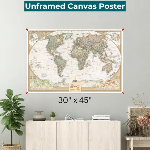 Miniatura 2 de Mapamundi con alfileres, personalizado, ejecutivo, con marco de 24 x 36" y alfileres, Marrón, 24 x 36 pulgadas 1. Póster de lona
