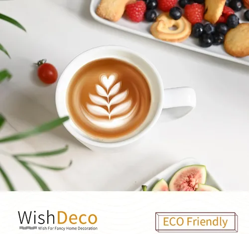 Miniatura 9 de WishDeco Juego de 6 tazas de café blancas, tazas de café de cerámica de 14 onzas, tazas de té modernas, tazas de té de porcelana, taza grande