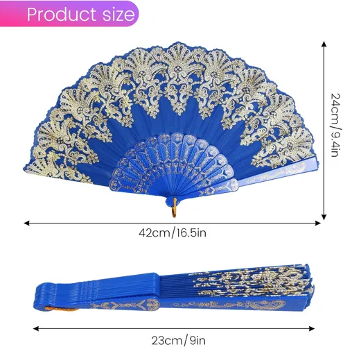 Miniatura 2 de INNOLIFE Abanico de mano plegable español con patrón retro para mujeres, abanico plegable chino de mano para fiestas, baile, bodas y decoración