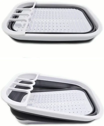 Miniatura 3 de SAMMART Escurridor de platos plegable de 3.17 galones con bandeja, juego de escurridor plegable, organizador de vajilla portátil, bandeja