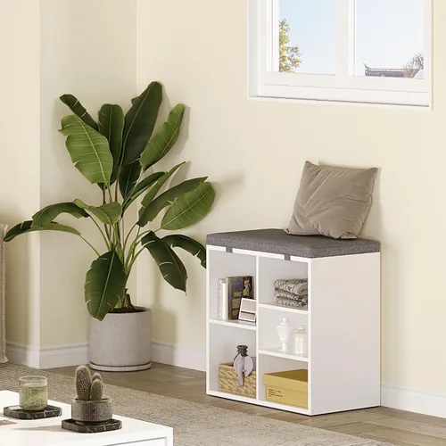 Miniatura 4 de IDEALHOUSE Banco de almacenamiento de zapatos con cojín para entrada, banco de almacenamiento de 20 pulgadas con asiento acolchado, armario de Blanco