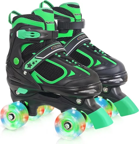 Miniatura 12 de Nattork - Patines de ruedas para niños y niñas, 4 tamaños, patines ajustables con ruedas iluminadas, divertidos patines para niños pequeños, Azul