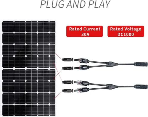 Miniatura 5 de ELFCULB 1 par de conectores de panel solar, 1 pie de cable adaptador paralelo de rama en Y, 1 macho a 2 hembras (M/FF) y 1 hembra a 2 machos (F/MM)