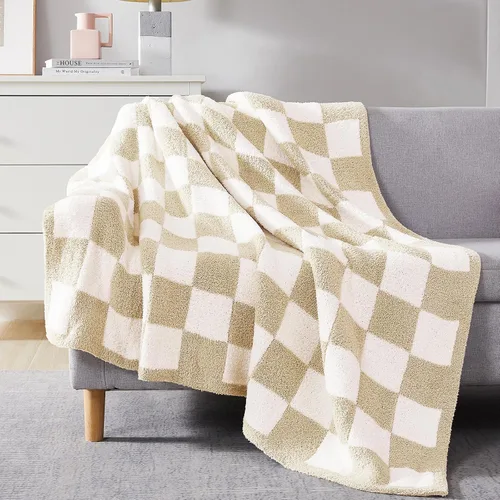 Miniatura 38 de WRENGONGE - Manta a rayas de color caqui, suave, acogedora, mullida, cálida, para sillón, sofá, cama o viajes, ligera, 50 x 70 pulgadas, regalo