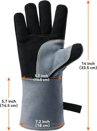 Miniatura 6 de Guantes de soldadura Mig/Stick resistentes al calor de 932 °F de cuero de vaca de 14 pulgadas, guantes de barbacoa de manga larga y forro aislado