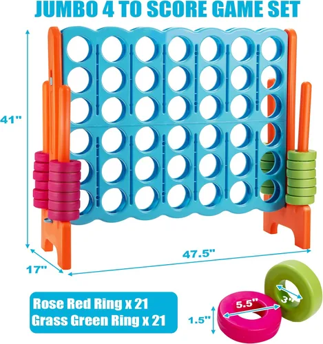 Miniatura 2 de Costzon Giant 4 en una fila, Juego de mesa Jumbo de 4 a puntuación para niños y adultos, juego de conexión de patio interior y exterior, 1.07 m