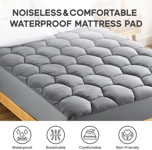 Miniatura 2 de Sonive Protector de colchón impermeable, protector de colchón individual con bolsillo profundo de hasta 21 pulgadas, acolchado impermeable, ultra