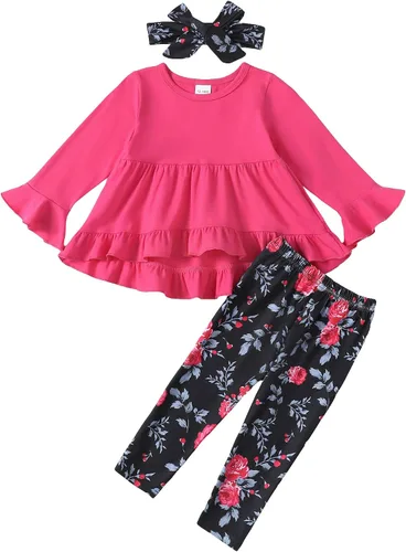 Miniatura 173 de Kucnuzki Conjunto de ropa para bebé niña pequeña, camisa de manga con volantes, pantalón floral, ropa de otoño e invierno para niña