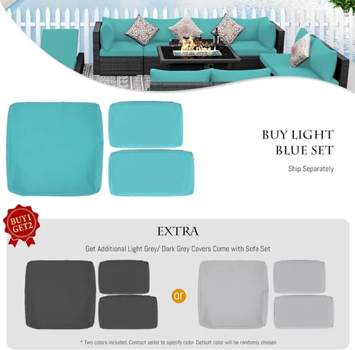 Miniatura 9 de BULEXYARD Juego de 7 piezas de sofá seccional para exteriores con respaldo alto, mesa para fogatas, juego de muebles de patio de mimbre resistente a