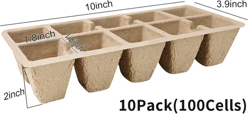 Miniatura 2 de Bandeja de inicio de semillas 100 celdas, macetas de turba biodegradables para plántulas, paquete de 10 vasos cuadrados de pulpa de 1.8 pulgadas