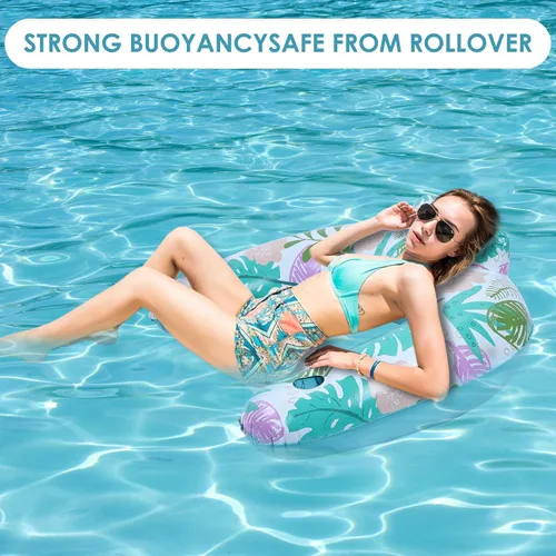 Miniatura 2 de Paquete de 2 flotadores de piscina para adultos, silla flotante inflable para piscina con soporte para tazas, hamaca, juguetes, inflable