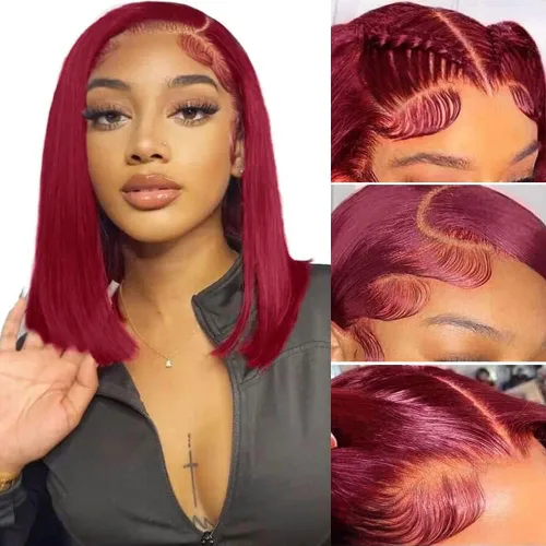 Miniatura 10 de Peluca de cabello humano lacio marrón con reflejos de 13 x 4, peluca frontal de encaje transparente #4, peluca corta Bob para mujeres negras