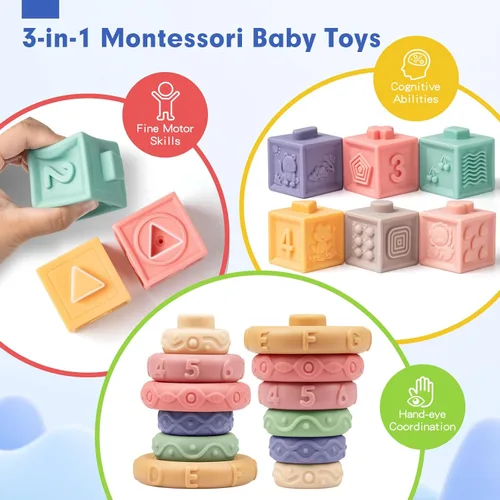 Miniatura 4 de Conjunto de Juguetes Sensoriales y de Dentición para Bebés, Juguetes Montessori para Bebés de 6-12 Meses, Incluye Sonajero, Mordedor para Recién