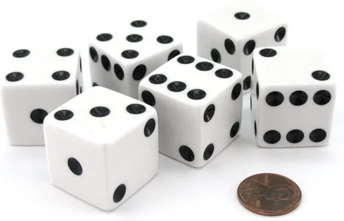 Juego de 6 dados gigantes opacos grandes D6 de 0.984 in, color blanco con pipa negra por Koplow Games