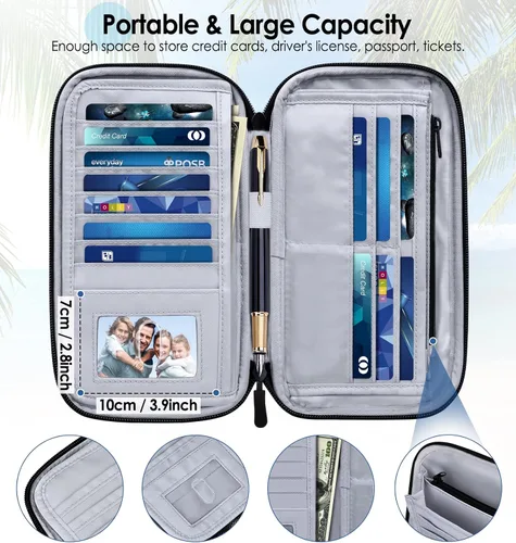Miniatura 3 de BKNOOU Soporte para pasaporte familiar, organizador de documentos de viaje con correa cruzada para muñeca, cartera impermeable para pasaporte