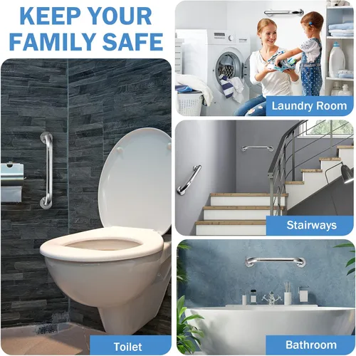 Miniatura 7 de Therwen Paquete de 6 barras de agarre para bañeras y duchas, barras de apoyo de ducha para personas mayores, acero inoxidable, discapacitados