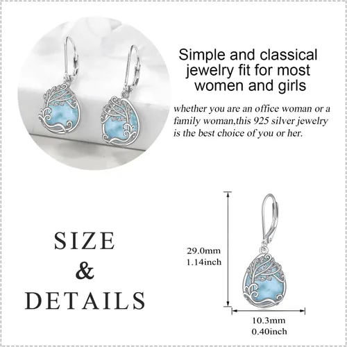 Miniatura 106 de Aretes colgantes con forma de lágrima de filigrana de piedra lunar de plata de ley 925 con cierre de palanca para mujer, regalos de joyería