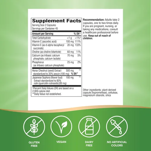 Miniatura 5 de Nature's Way Premium Hem-Care - Mezcla única para la salud de las venas*, con vitaminas C y E, colina, calcio, fósforo, extracto de castaño