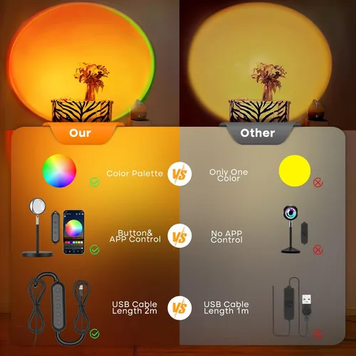 Miniatura 7 de Lámpara de proyección de puesta de sol con APP y control por botón, luz de proyección multicolor cambiante, lámpara de luz solar para dormitorio