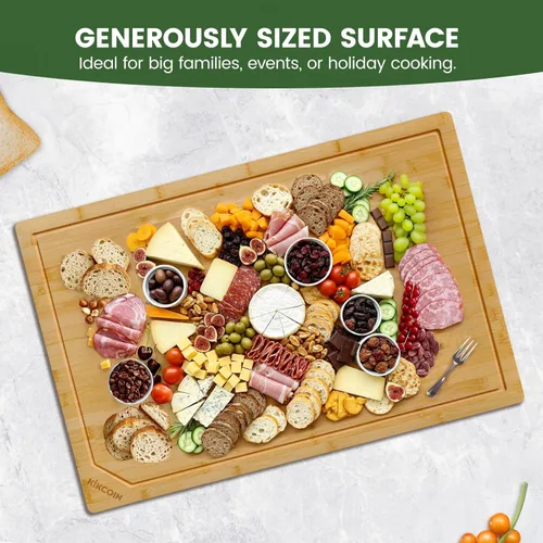 Miniatura 6 de Tabla de cortar de bambú extra grande de 36 pulgadas para cocina, tabla de cortar de madera con ranura profunda para jugo y mango, tabla de cortar