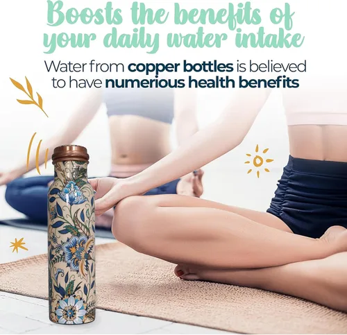 Miniatura 3 de Botella de agua de cobre de 34 onzas, botella de agua grande de cobre para beber, recipiente multicolor ayurvédico 100% puro para botella de tapa a