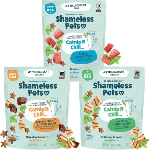 Miniatura 6 de Shameless Pets Golosinas para gatos con Catnip y pollo para la salud digestiva, crujientes