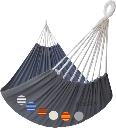 Miniatura 13 de GOCAN - Hamaca doble brasileña para 2 personas, 129.9 x 59 pulgadas, carga de 500 libras, lona de algodón, hamaca para patio, porche, jardín, patio