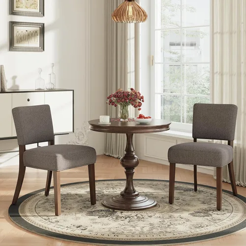 Miniatura 16 de MALOL Juego de 2 sillas de comedor tapizadas, sillas de cocina de tela moderna con respaldo, patas de madera para cocina, comedor, restaurante, beige