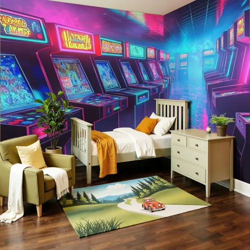 Miniatura 2 de Mural de pared moderno para despegar y pegar, diseño retro de los años 80, autoadhesivo, removibles, para sala de estar, dormitorio, fondo