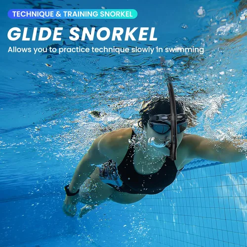 Miniatura 2 de Snorkel de nadador para natación regazo, equipo de esnórquel para adultos, entrenamiento de natación, boquilla de silicona de montaje central