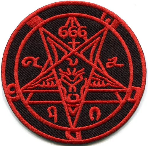 Miniatura 2 de Lote de 2 cabezas de cabra baphomet satánicas + 666 parches bordados de marca de la bestia para planchar