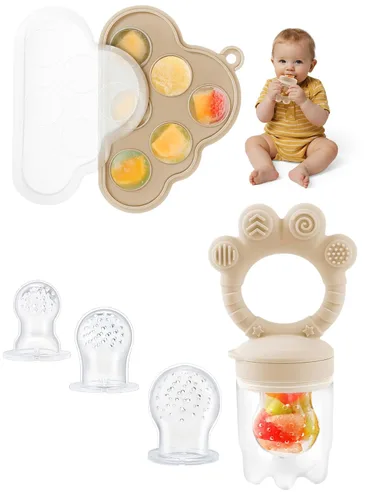 Juego de moldes para paletas y alimentadores de alimentos, alimentador de frutas para bebés para alivio de la dentición y autoalimentación segura