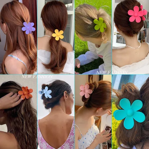 Miniatura 6 de Pinzas para el pelo de flores, 8 unidades, lindas pinzas para el cabello, pinzas para el cabello mate, pinzas de garra grande, sujeción fuerte