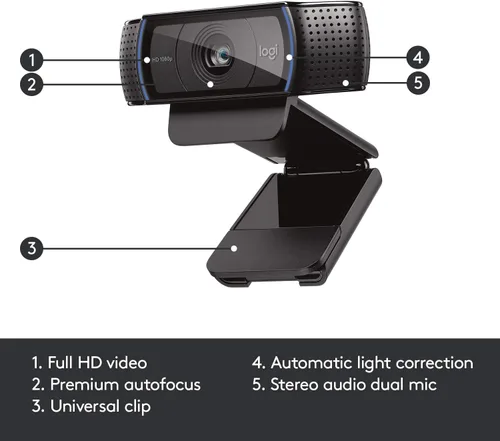 Miniatura 15 de Cámara web HD Pro C920 Logitech, visualización panorámica 1080P videollamadas y grabación, Negro