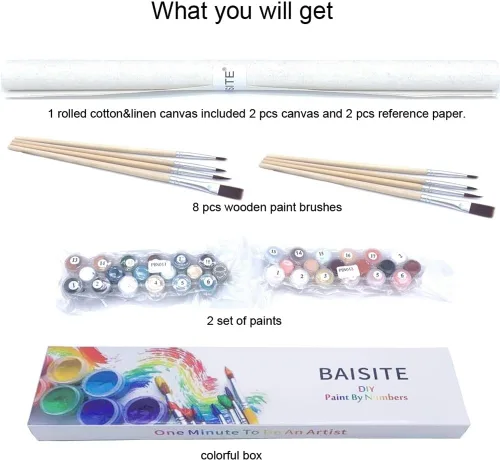 Miniatura 6 de BAISITE Kit de pintura por números para adultos principiantes, 12 pulgadas de ancho x 16 pulgadas de largo, paquete de 2 lienzos para kits