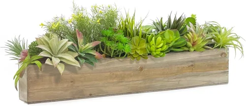 Miniatura 3 de CYS EXCEL Maceta rectangular de madera con forro de plástico extraíble (H: 4 pulgadas de apertura: 22 x 5 pulgadas), maceta rectangular de madera