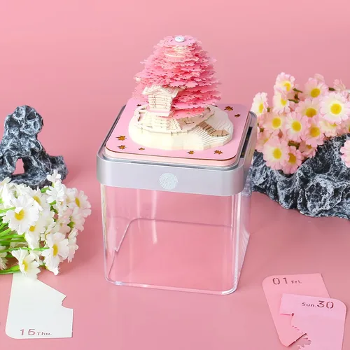 Miniatura 4 de Calendario de piezas de tiempo 2026, bloc de notas 3D, arte de papel, árbol romántico, calendario de arte 3D, bloc de notas de bricolaje, decoración