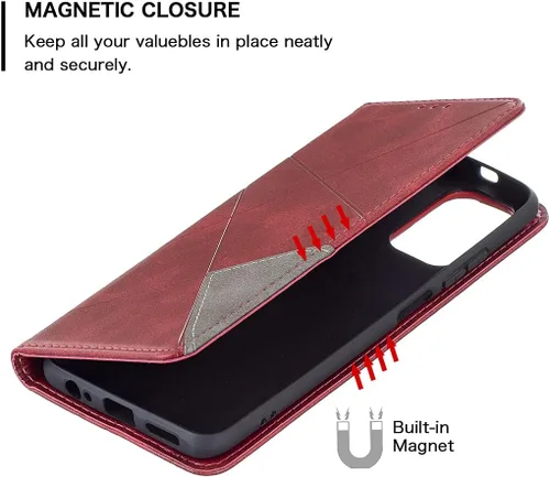 Miniatura 4 de Funda con tapa para Xiaomi Redmi Note 10 4G/Note 10S, Rhombus Patrón Premium Cartera de cuero Kickstand Cubierta de cierre magnético Rojo