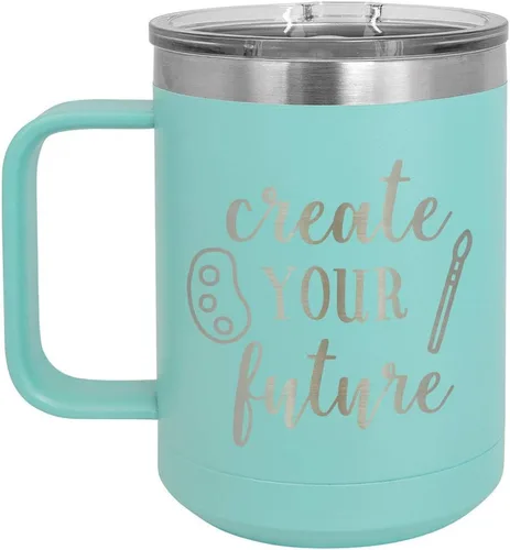 Miniatura 17 de CREATE YOUR FUTURE Negro 15 oz Taza de café w/Slide Tapa superior Taza de café de viaje aislada Ideas de regalos de cumpleaños o Navidad