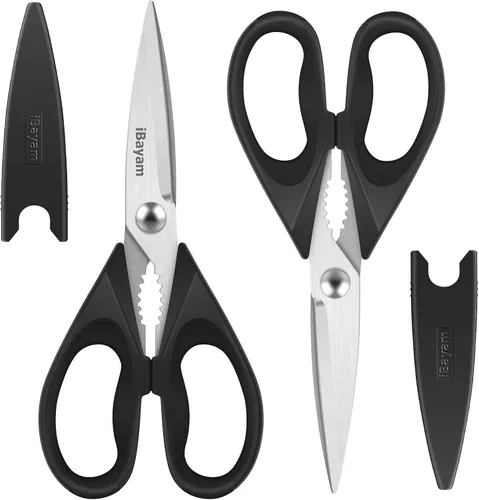 iBayam Tijeras de Cocina Negras – Tijeras Resistentes para Carne y Aves de Corral, Tijeras Utilitarias de Acero Inoxidable Aptas para Lavavajillas,
