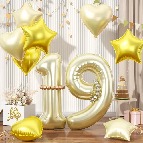 Miniatura 67 de Globos dorados de color champán con el número 11, globos de oro claro, globo de aluminio dorado con forma de corazón con estrella y globo largo