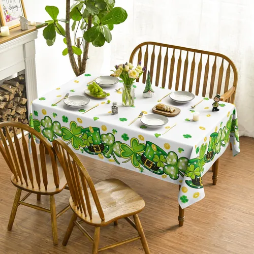 Miniatura 2 de Horaldaily Mantel del Día de San Patricio de 52 x 70 pulgadas, sombrero de trébol blanco lavable para fiesta, picnic y cena